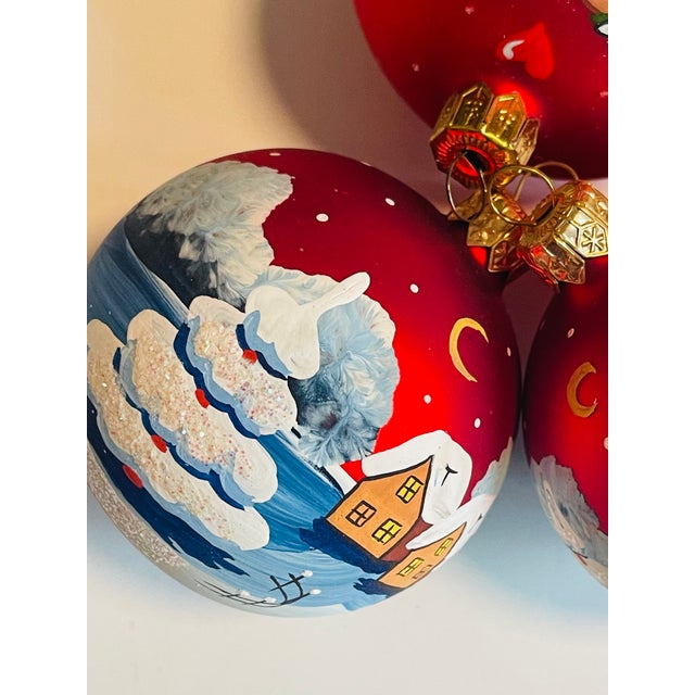 3 Vintage European Handpainted Glass Christmas Ornaments For Sale - Image 4 of 6