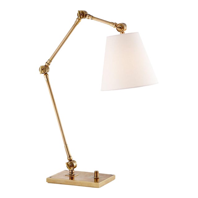 Suzanne Kasler for Visual Comfort Signature Graves Task Lamp in Hand-Rubbed Antique Brass with Linen Shade For Sale