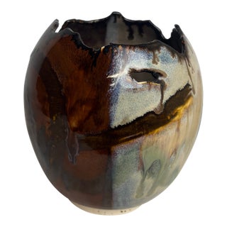 Organic Pottery Vase by Flynn Sochon W/ Deckled Rim For Sale