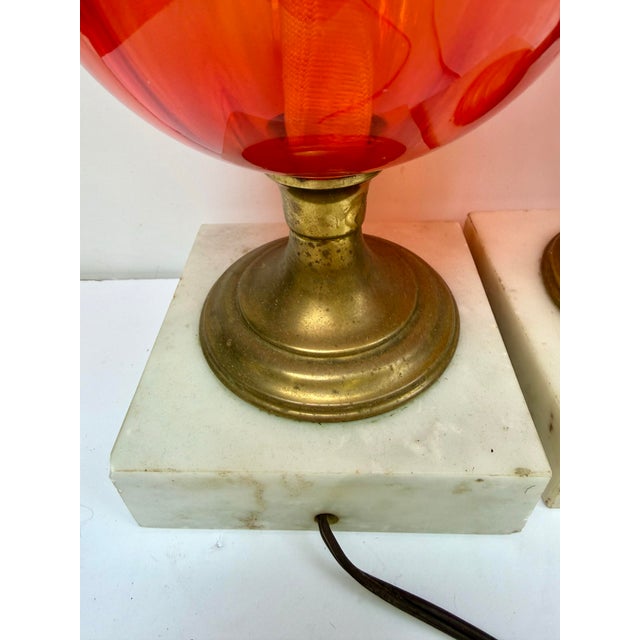 Vintage Stacked Glass Balls Table Lamps on Marble Base - a Pair For Sale - Image 10 of 12