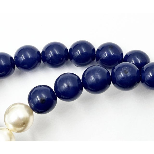 Contemporary Chanel Silver CC Blue Bead Pearl Large Loop Magnetic Earrings For Sale - Image 3 of 5