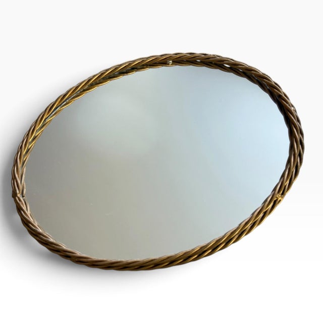 Hollywood Regency Vintage Hollywood Regency Gold-Tone Braided Rope Mirrored Vanity Tray For Sale - Image 3 of 4
