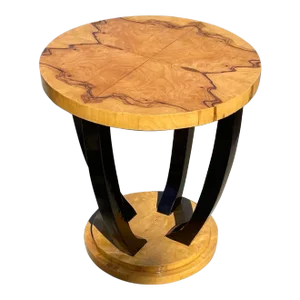 Vintage Art Deco Style Burl Olive Wood Gueridon Table