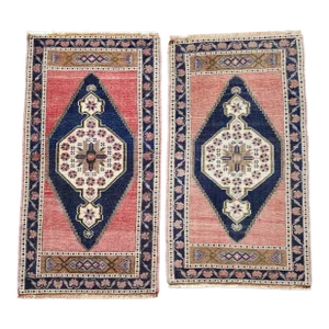 1970s Oushak Wool Small Hand-Knotted Turkish Rug - a Pair