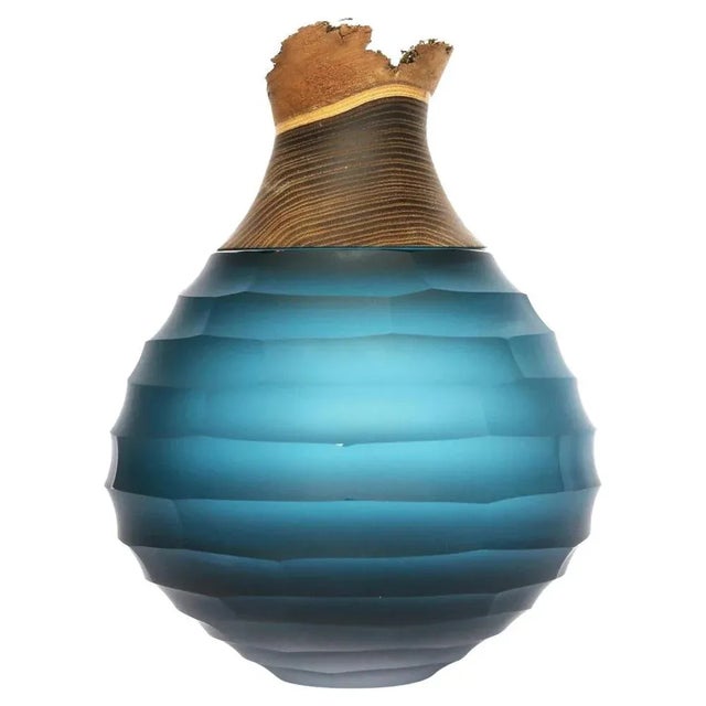Wood Blue Green Sculpt Stacking Vessel by Pia Wüstenberg For Sale - Image 7 of 7