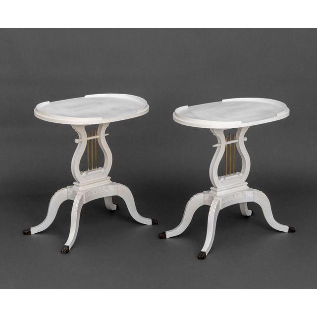 Federal Style White Painted Harp Side Tables, Pair For Sale In New York - Image 6 of 8