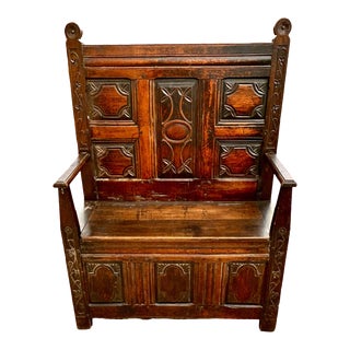 Antique French Carved Oak Bench For Sale