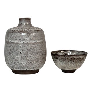 Studio Ceramic Bottle Vase and Bowl by Elli & Walter Serocka, Germany 1970s, Set of 2 For Sale