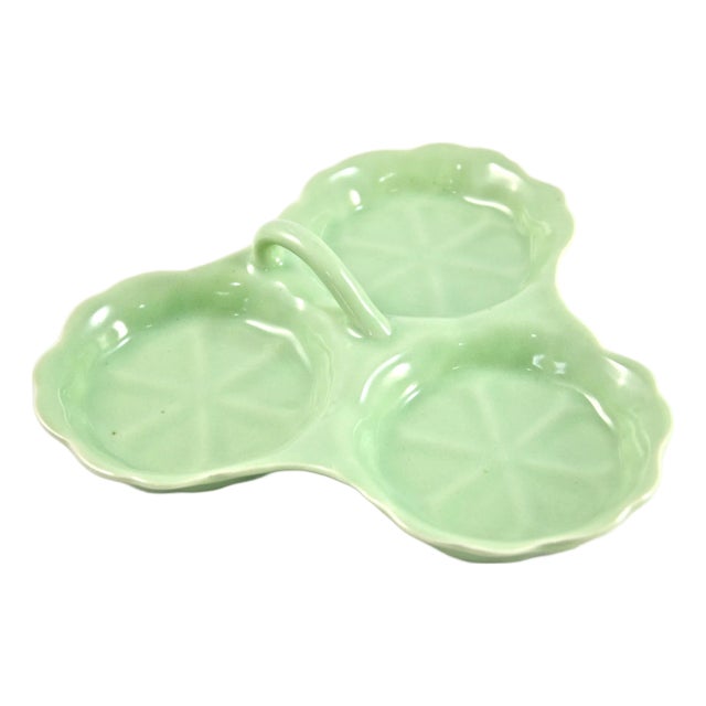 Green Celadon Lotus Divided Dish For Sale