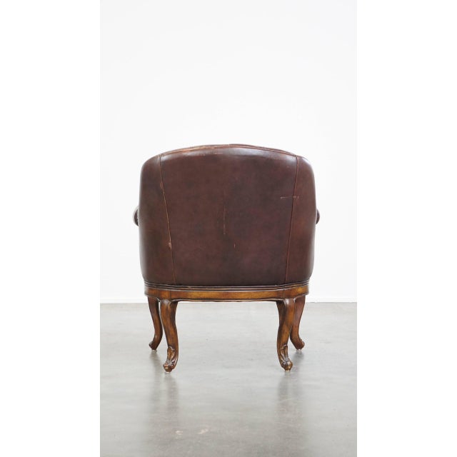 English Cowhide Chesterfield Armchair with Wood Legs For Sale - Image 4 of 16