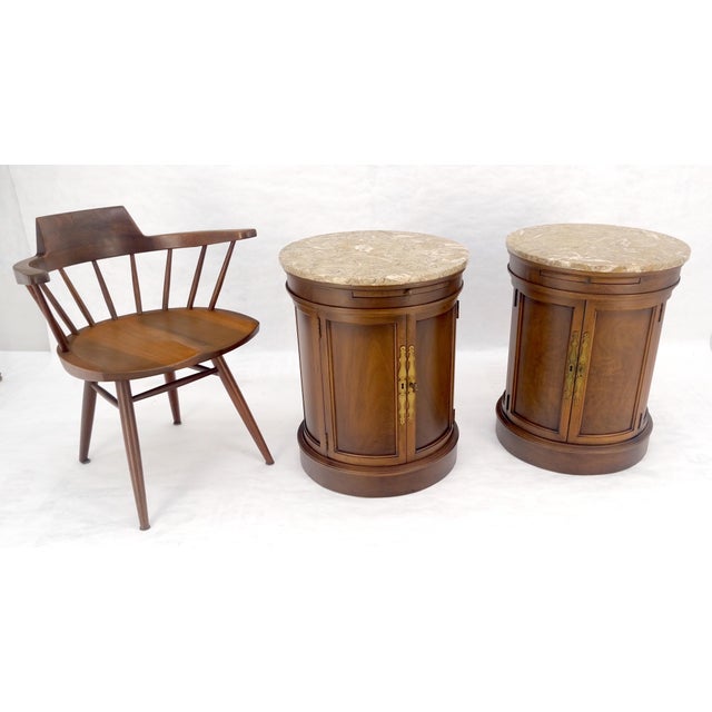 Pair of Round Cylinder Shape Two Doors End Lamp Tables Stands Pull Out Trays For Sale - Image 16 of 18
