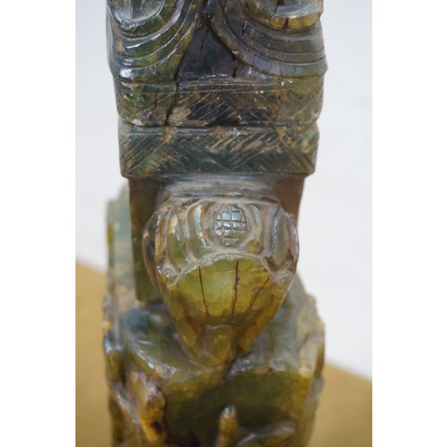 Jade Antique Chinese Qing Dynasty Carved Green & Yellow Jade Pheasant Urn For Sale - Image 8 of 12