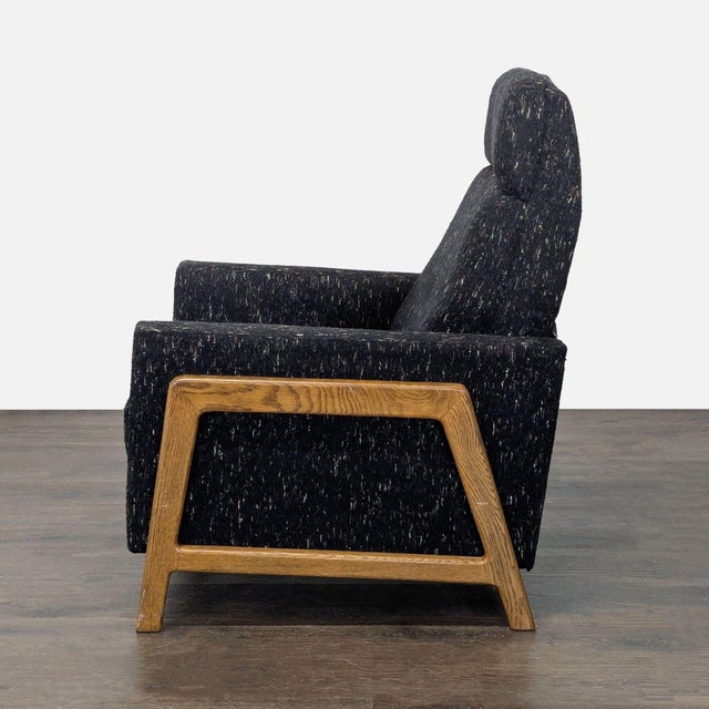 West Elm West Elm Modern Black Fabric Recliner Lounge Chair With Wooden Frame For Sale - Image 4 of 9