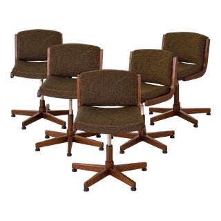 Vintage Office Chairs in Wood, 1970, Set of 5 For Sale