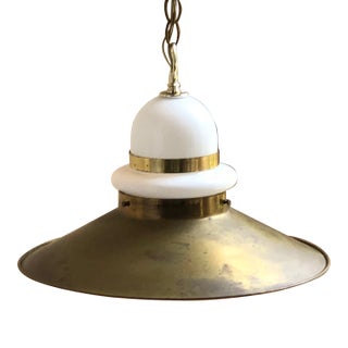 Vintage Brass & Milk Glass Pendant Hanging Light For Sale