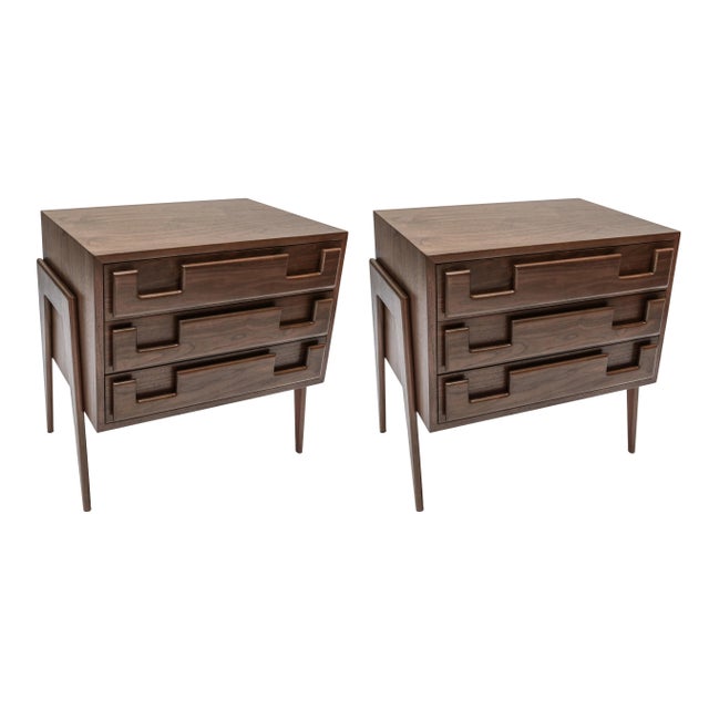 Mid-Century Style Walnut Nightstands With Three Drawers By Adesso Imports - A Pair For Sale - Image 13 of 13