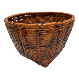 Vintage Rustic Tobacco Brown Wood Storage Basket