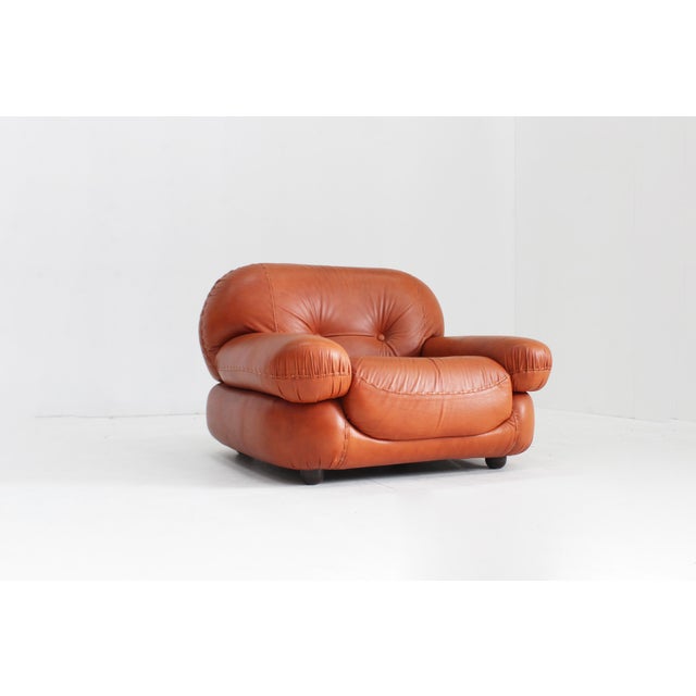 Sapporo Italian cognac leather lounge chair for Mobil Girgi 1970s. Italian Lounge Chair in cognac leather designed by...