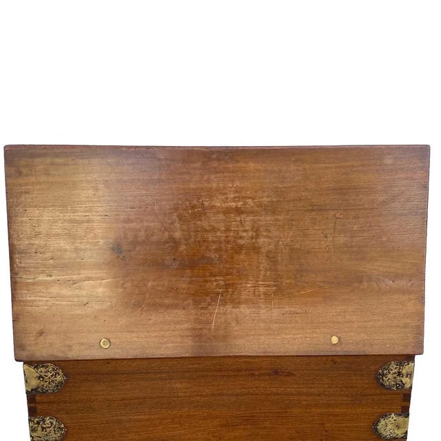 Mid 18th Century Indo-Portuguese Goan Brass Mounted Teak Storage Trunk on Wheels For Sale - Image 14 of 17