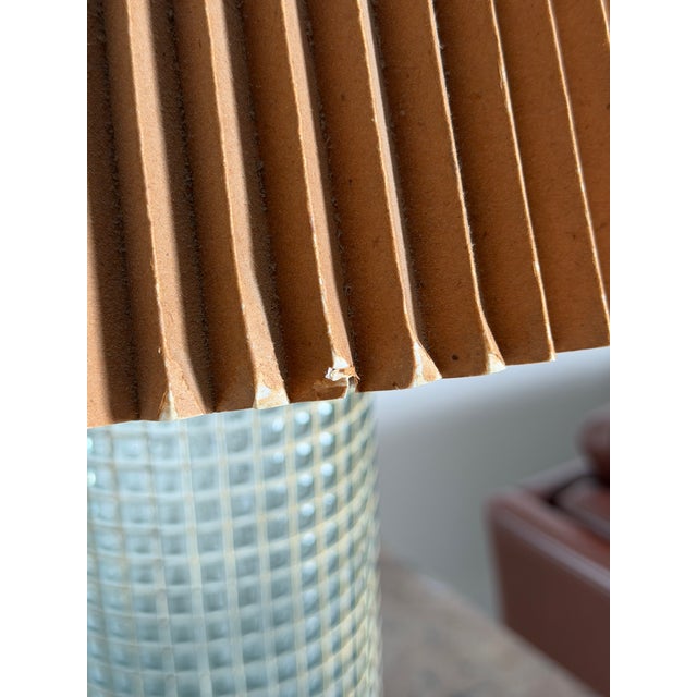 Bauhaus Maison De Verre-Style Caged Glass Lamp With Natural Paper Pleated Shade For Sale - Image 15 of 15