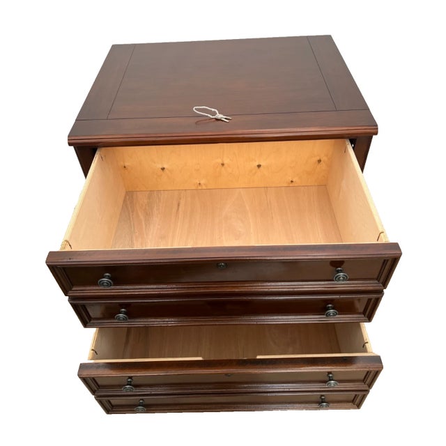 Chippendale 1980s Lateral File Cabinet, Two Locking Drawers Keys, Desk Height Banded Mahogany For Sale - Image 3 of 11