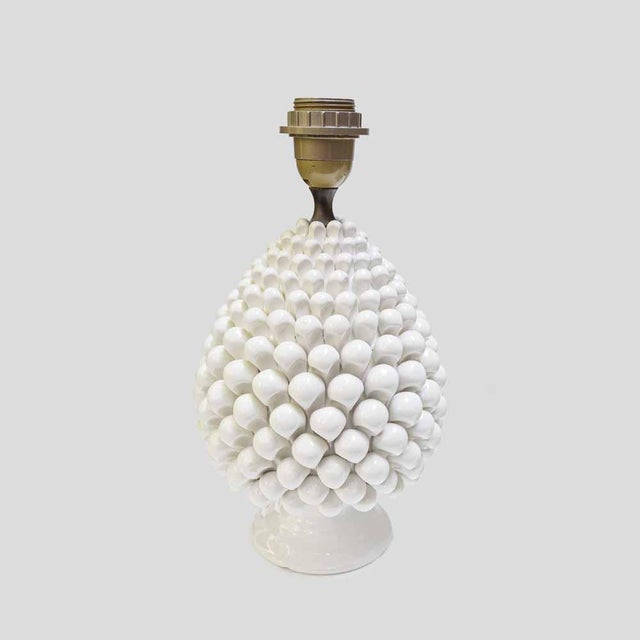 Vintage Pine Cone Shaped White Ceramic Table Lamps, 1960s, Set of 2 For Sale - Image 6 of 15