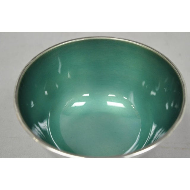 Towle Silversmiths Vintage Towle Mid Century Modern Silver Plated Green Enamel Candy Nut Dish Bowl For Sale - Image 4 of 12