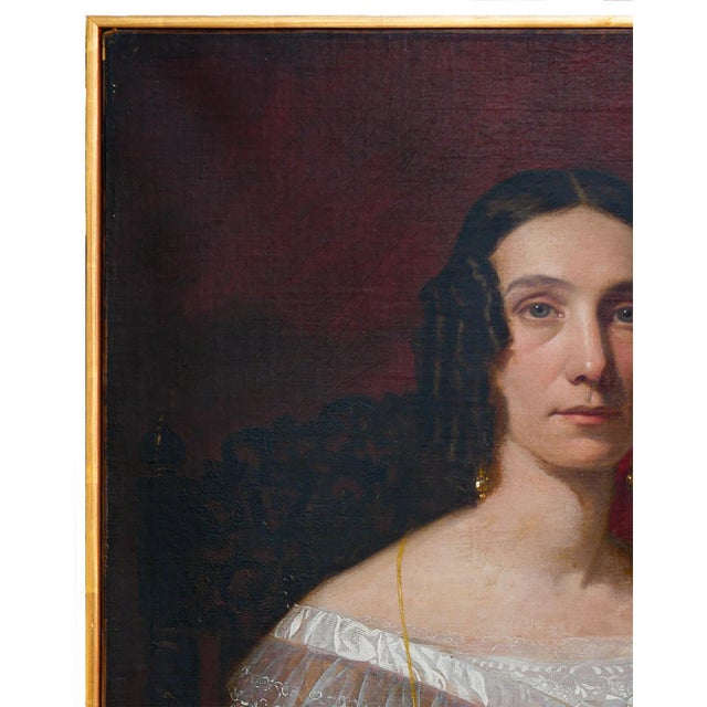 Dark Red and Pink Antique Portrait of a Victorian Lady, 20th Century For Sale In Houston - Image 6 of 12
