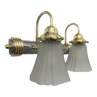 1980s Vintage Pasquale Miranda Feiss Art Deco Postmodern Brass Bathroom Sconce Chrome Gold Vanity Lamp For Sale