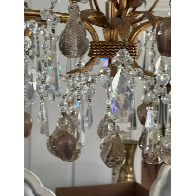 Crystal & Murano Glass Gold Leaf Chandelier For Sale In New York - Image 6 of 13