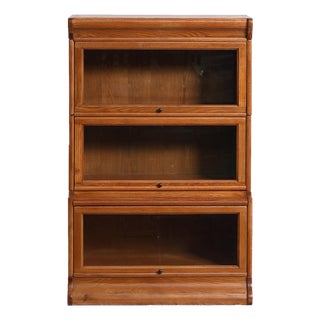 Mission 3 Stack Oak Barrister Bookcase - Beveled Glass - Micheal Cherry For Sale