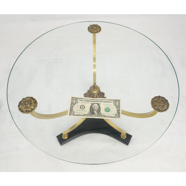 Pair of 22" Round Glass Top Brass Bases End Side Center Tables Stands For Sale - Image 11 of 12