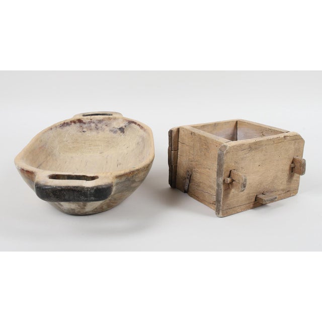 Allmoge in the form of a cheese mold and a bowl. All ancient homework and signed and dated. Both pieces are in good...