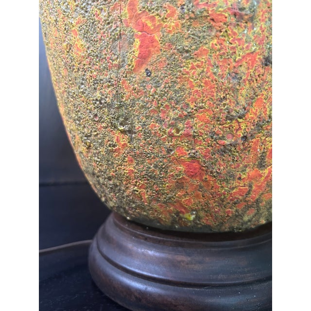 Mid-Century Modern Late 19th Century Mid Century Modern Orange Crackle Glaze Table Lamp For Sale - Image 3 of 10