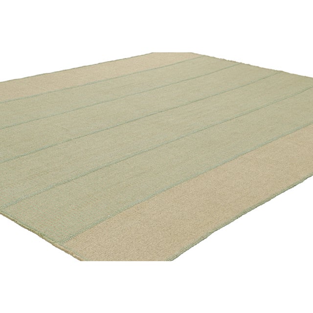 Rug & Kilim Rug & Kilim’s Contemporary Kilim in Beige and Blue Textural Stripes For Sale - Image 4 of 7