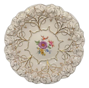 Mid 20th Century Meissen Porcelain Reticulated Plate With Hand-Painted Floral And Gilded