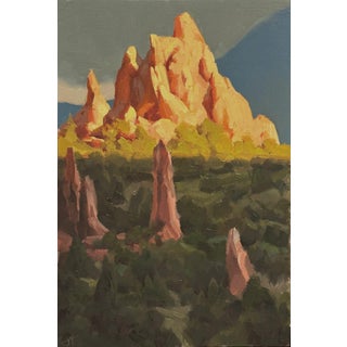 Illumination by Judd Mercer | Oil on Wood Panel Landscape of rocky formations with greenery For Sale