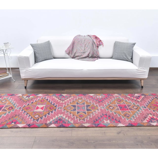 Vintage Turkish Hand-Knotted Tribal Runner For Sale - Image 4 of 9