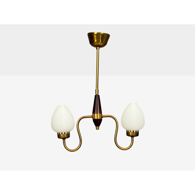 Mid-Century Modern Swedish Modern, Pendant Light, Wood, Brass, Glass, 1960s For Sale - Image 3 of 9