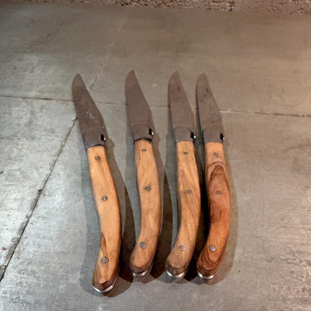 Laguiole 1980s Laguiole-Style Steak Knives Wood and Stainless Steel - Set of 4 For Sale - Image 4 of 6
