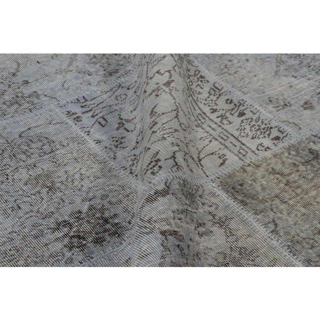 Textile Vintage Patchwork Rug in Blue and Gray With Floral Patterns - Rug & Kilim For Sale - Image 7 of 8