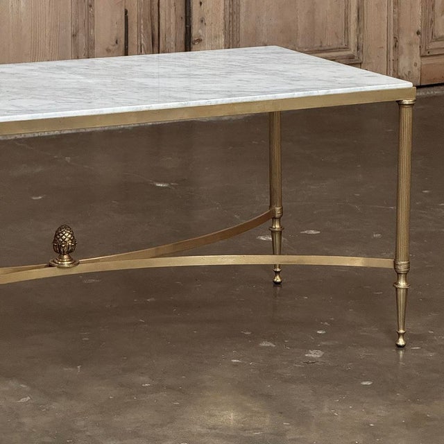 Mid-Century Carrara Marble and Gilded Brass Maison Jansen Style Coffee Table For Sale - Image 13 of 16
