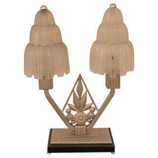 French Art Deco "Waterfall" Table Lamp Signed by Sabino For Sale