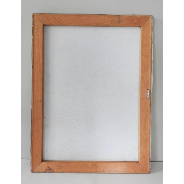 Late 20th century oil on canvas fauvist style female nude painting with patterned background. Unsigned. Unframed, edge wear.