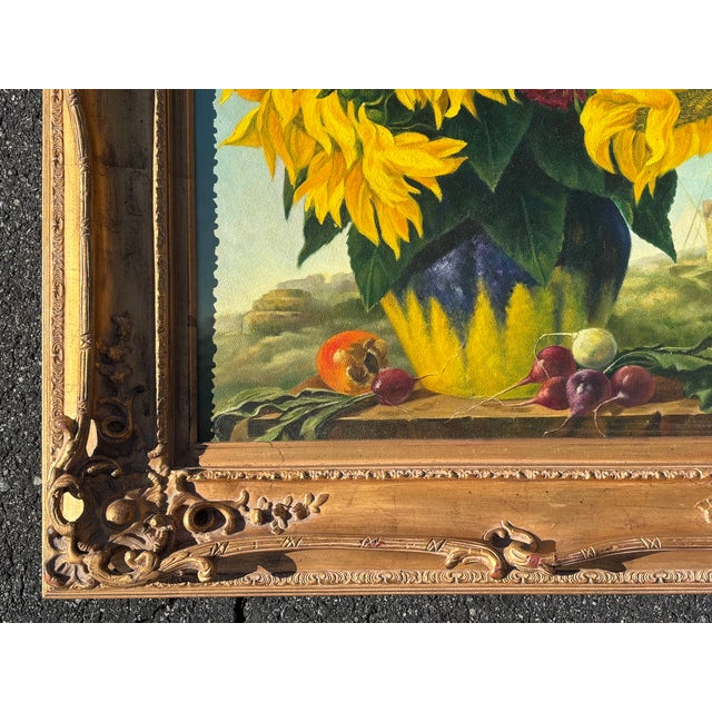 Sun Flowers - 20th C. Original Oil on Canvas in Exceptional Gilt Frame For Sale - Image 14 of 15