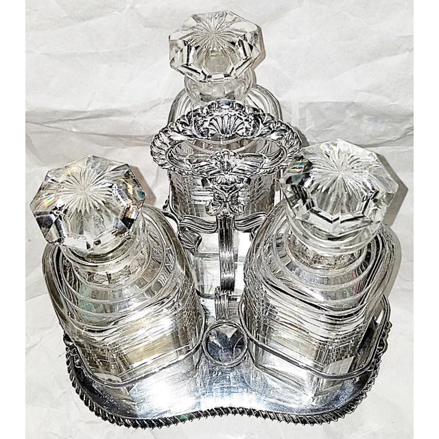 1900s Georgian Cut Crystal Decanter Triple Set Tantalus - 4 pcs For Sale In West Palm - Image 6 of 12