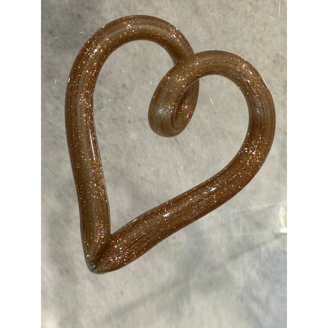 Vintage Italian Murano Aventurine Art Glass Open Heart Sculpture For Sale - Image 11 of 13