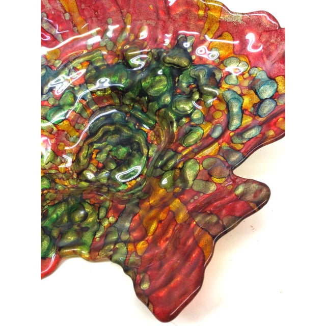 Magnificent extra large artisan glass bowl perfect for centerpiece. The colors are bright and cheerful. In perfect...