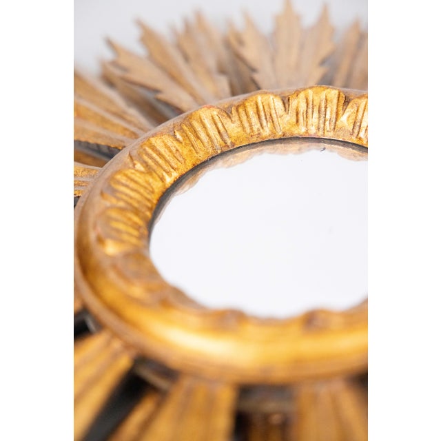 Mid-Century French Giltwood Two Tier Sunburst Mirror For Sale - Image 4 of 6