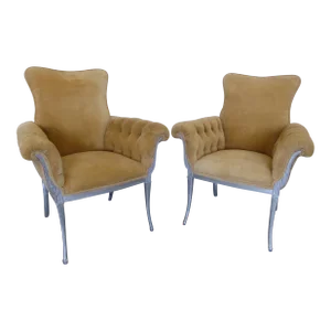 1940s Dorothy Draper Style Hollywood Regency Club Chairs - a Pair
